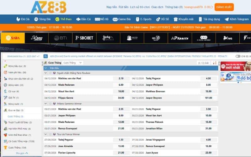 Hướng dẫn các bước cá cược đua xe đạp tại AZ888 Hướng dẫn các bước cá cược đua xe đạp tại AZ888