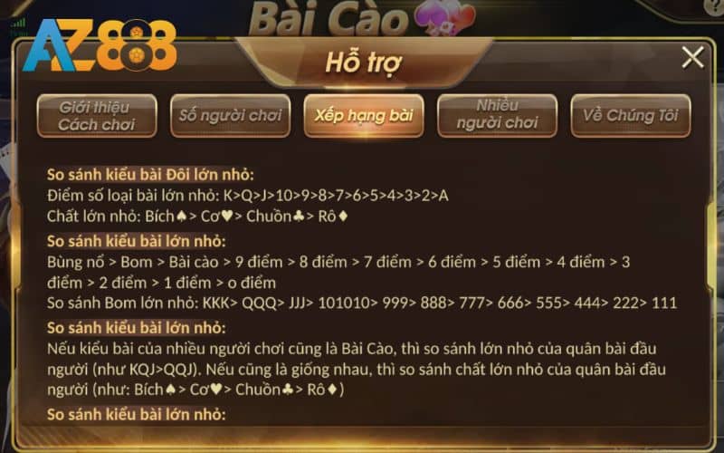 Quy tắc so sánh bài trong bài cào online